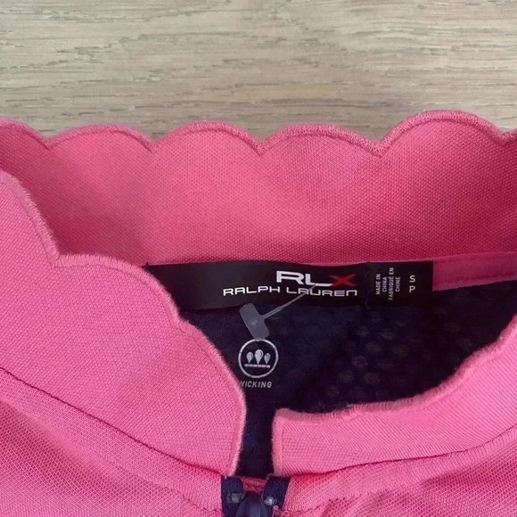 RLX Ralph Lauren Scalloped Neck Polo Shirt Pink Blue Small - Picture 4 of 8